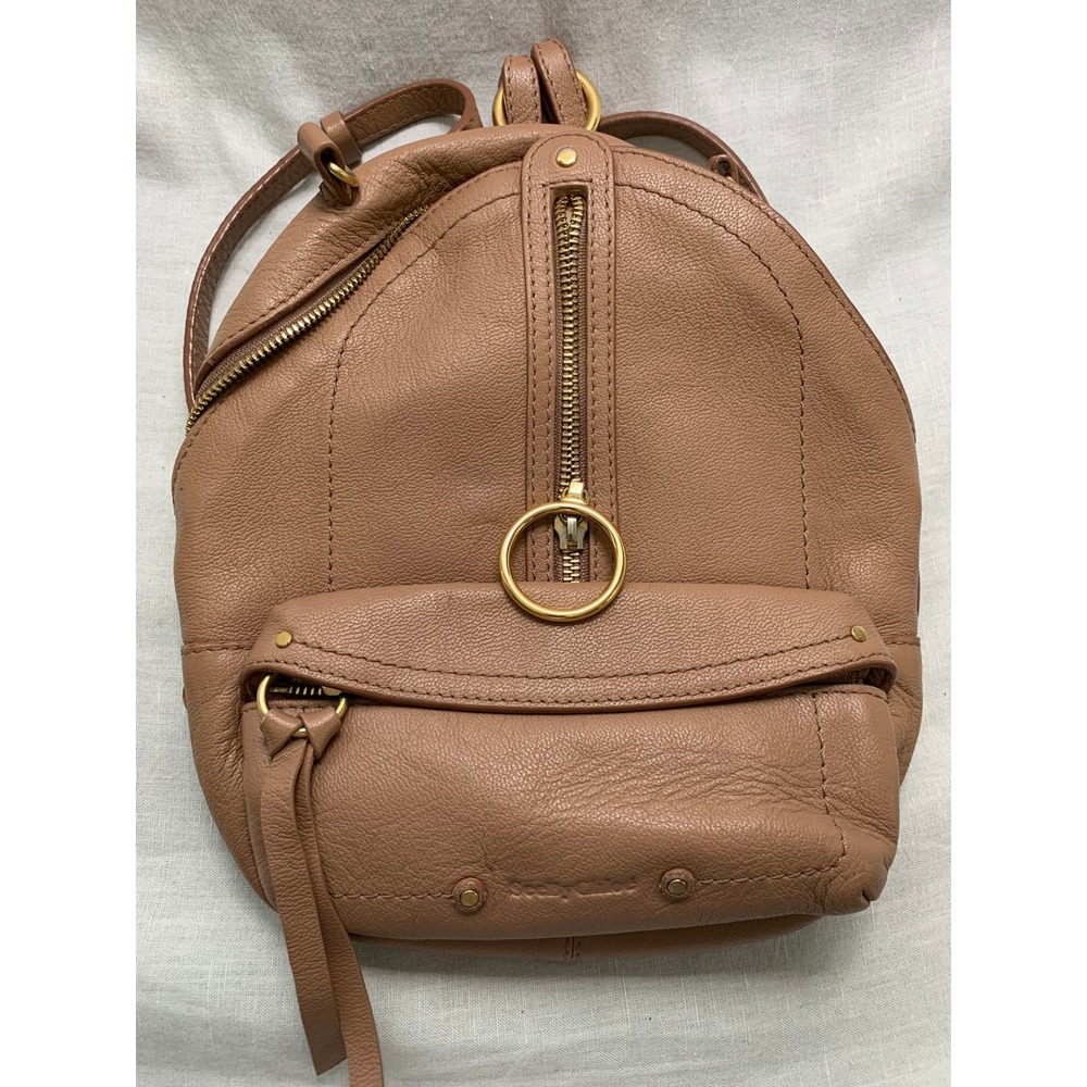 See by Chloe Olga Small Tan Pebbled Leather Backpack Gold Ring Zipper #600